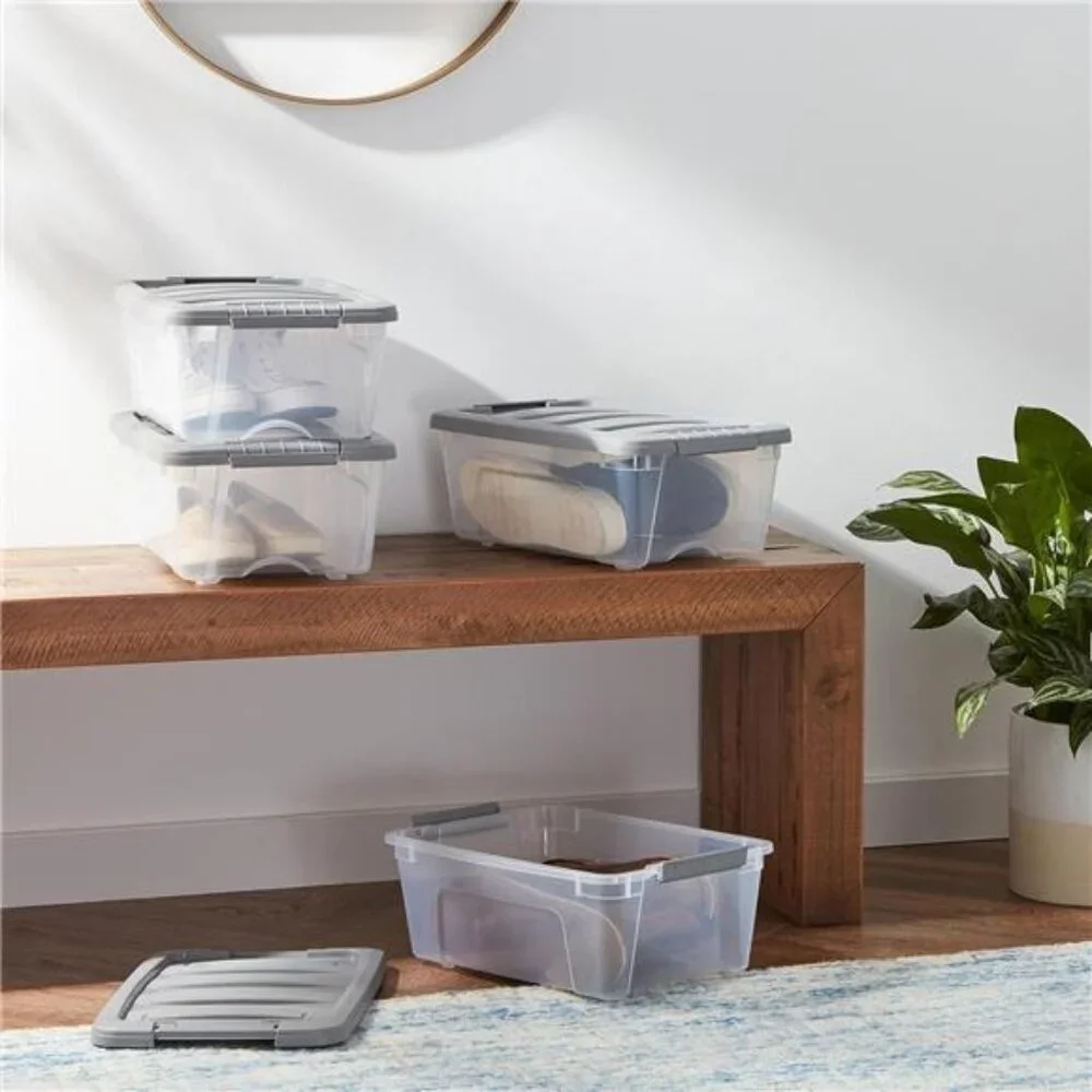 Plastic Storage Containers with Secure Latching Lids, Stackable
